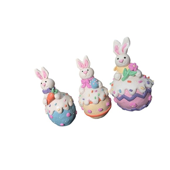 3 Sugared Glitter Bunny Rabbits Easter Eggs Decor Figurine - Picture 3 of 10